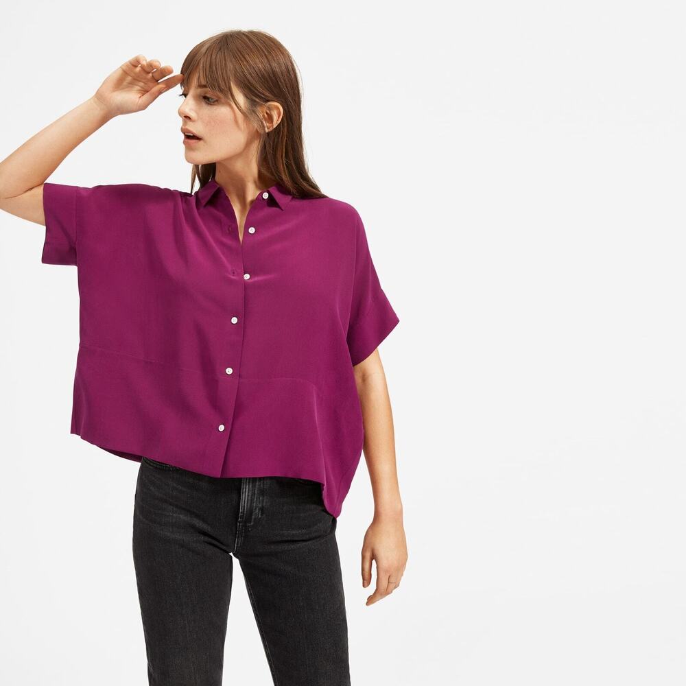 Everlane The Boxy Shirt in Washable Silk Purple Base - Size 4
